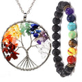 Wholesale Natural Stone Gravel Tree of Life Pendant Necklace 7 Chakra Crystal Healing Yoga lava Bracelet Gemstone Jewelry Set