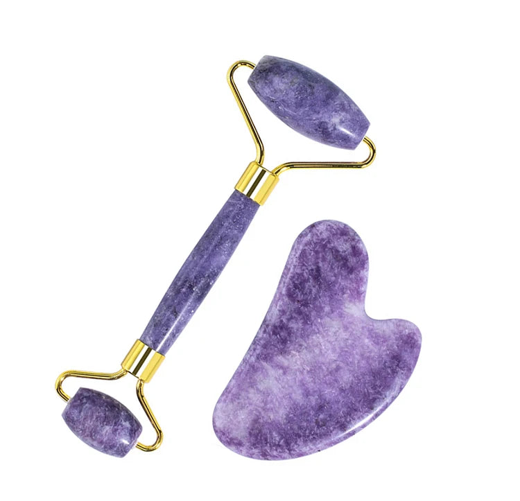 DIY Anti Aging Facial Natural Purple Jade Roller and Gua Sha With Jade Roller Set