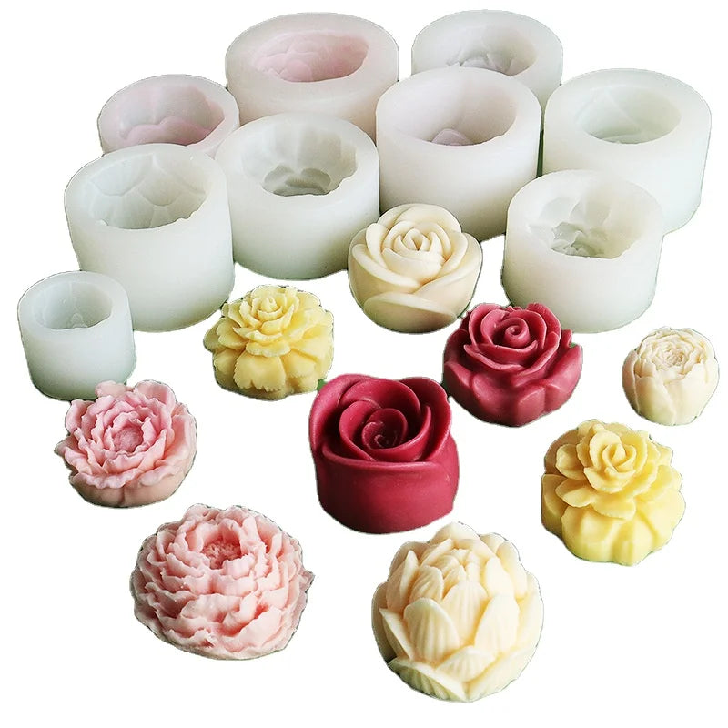 OEM/ODM 3D Flower Molds Various Flower Designs Silicone Candle Molds Peony Rose Lotus Flower Soap Making Molds Custom Logo