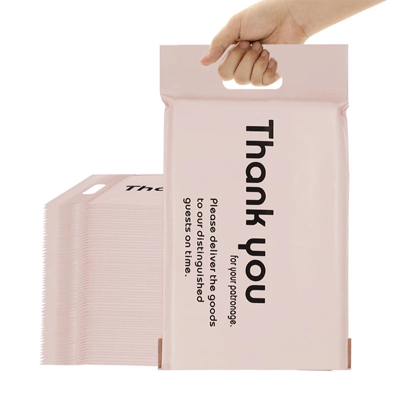 Custom Strong Thank You Poly Mailing Postage Postal Bags Quality Self Seal Pink Plastic Mailers Mailing Bags With Handle