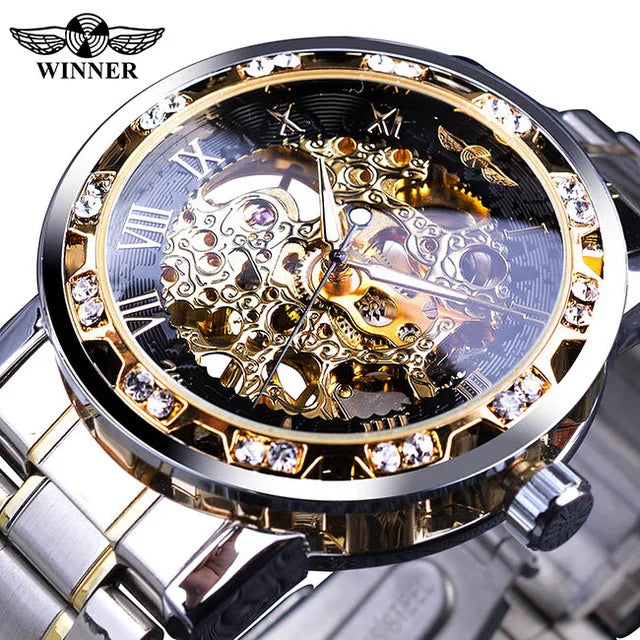 Winner 2022 New Watch Men's Fashion Classic Popular Hollow Rhinestone Mechanical Watch Clocks Luminous Sports Male Wrist Watches