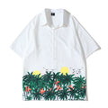 Men's Printed Twilight Coconut Tree Casual Button Down Shirt Easy Care Regular Fit with Breathable Stand Collar Short Sleeve