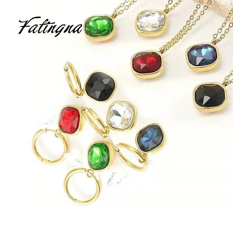 Fatingna 18K Gold Plated Titanium Steel Necklace with Irregular Zircon Pendant Women's Jewelry for Anniversary Link Chain