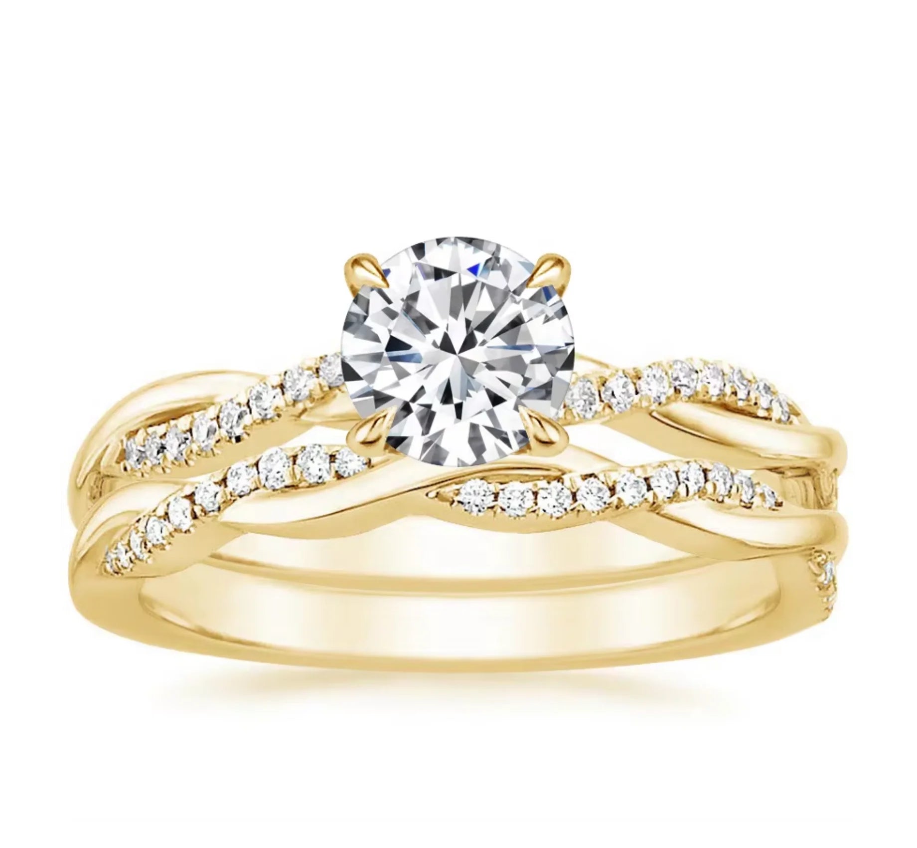 OAHLAN Trendy 1.5CT Round Cut Zircon 4 Claw Twisting Infinity Pave Set Gold Plated Inlay Wedding Band Copper Ring for Women