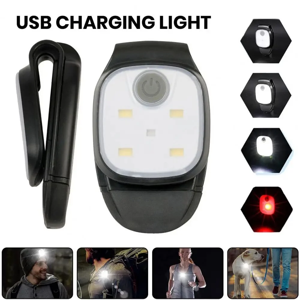 USB Rechargeable LED Clip Lamp for Running Jogging Night Walking Fishing & Hiking-4 Lighting Modes & Safety Warning