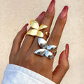 Zooying Vintage Metallic Smooth butterfly Simple Exaggerated Bow Ring for Women