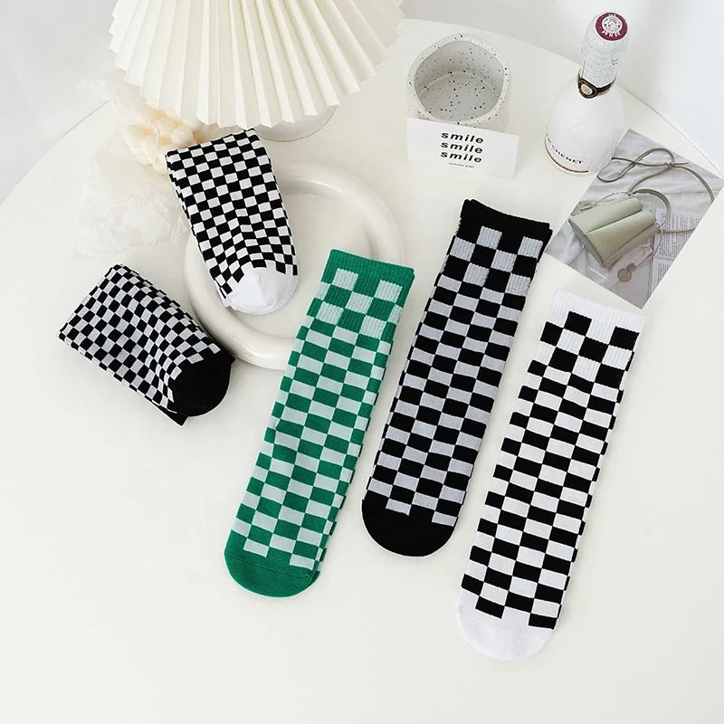 Wholesale Fashion Checkered Socks Girls Boys Kids Children Adult One Size Knee High Socks