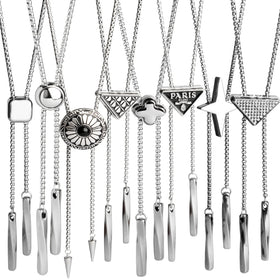 Men's and Women's Fashion Long Sliding Pendant Stainless Steel Polo Necklace New Accessory with Shirt and Tie