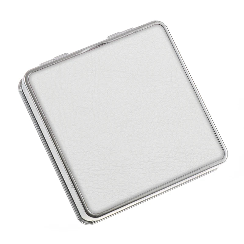 White Square Folding Blank Compact Mirror Custom Wrap Logo  encased faux leather Compact Mirror