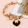 Trendy Ladies' Fashion Charm Bracelet with Stainless Steel Chain Diamond-Inlaid Heart-Shaped Pendant Gold Party Accessory