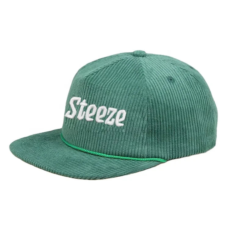 Wholesale 5 Panel Vintage Embroidery Logo Corduroy Snapback Hat Flat Brim Baseball Caps Rope for Fashion Beach Casual Outdoors