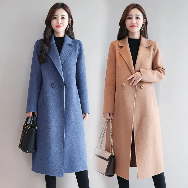 Wholesale Winter Women's Fashion Woolen Coat Thick Jacket Medium Long Style Double Breasted Long Sleeve Women's Wool Casual Coat