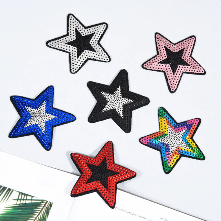 Wholesale Five-Pointed Star Clothing Shoes Hats Iron on Backing Sequin Embroidery Sequined Stars Patches