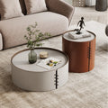 Nordic Luxury Modern Saddle Leather Extendable Round Coffee Table with Custom Size for Living Room Hotel B&B Use
