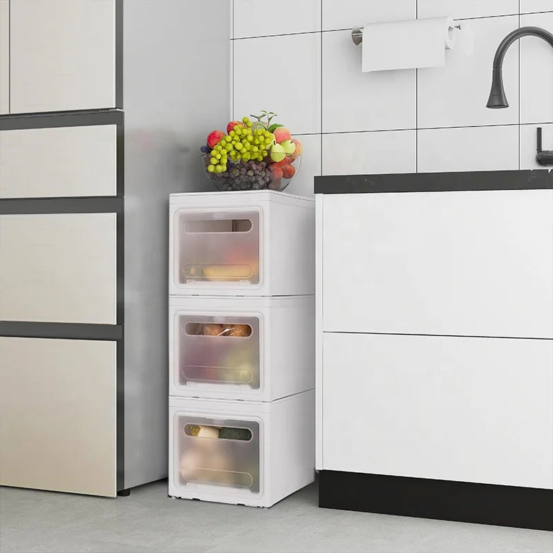 Household Organizers with Wheels for Kitchen Set of 3 Plastic Storage Bins