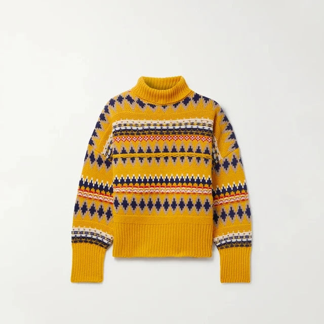 2024 New Fashion Long Sleeve Willow Fair Isle Wool Sweater for Women