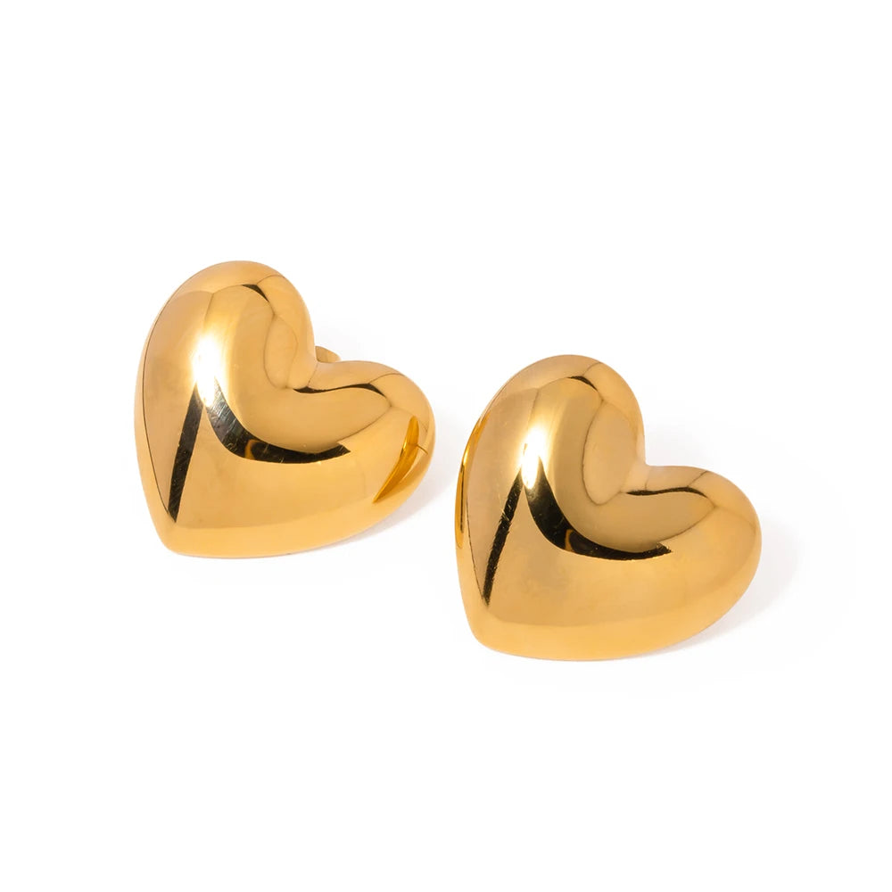 N&S Romantic 18K Gold Stainless Steel Heart Hoop Stud Earrings for Women Trendy Vintage Religious Jewelry for Gifts