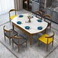 HANYEE Kitchen Dining Room Rustic Brown 6  Sets Rectangular Designer Marble Sintered Stone Top Dinning Table Sets
