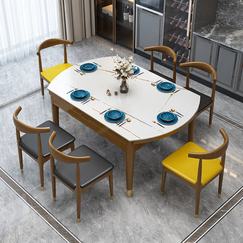 HANYEE Kitchen Dining Room Rustic Brown 6  Sets Rectangular Designer Marble Sintered Stone Top Dinning Table Sets