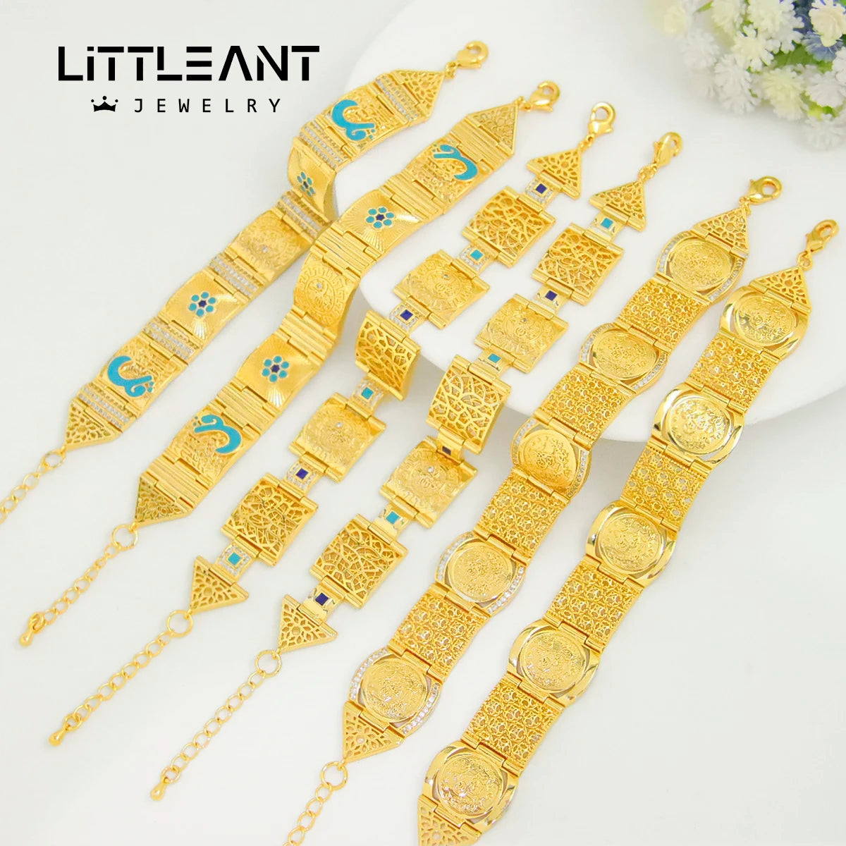 Classic Arabic Style Women Bracelets Wholesale Vintage 21k Gold Plated Muslim Jewelry Bracelet for Wedding Party