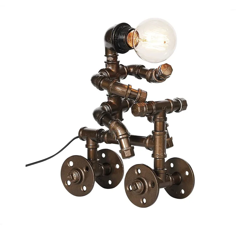 Industrial Iron Metal Robot Pipe Desk Table Lamp Classic Home Decor with Classic Style Glass Material Wall Usage