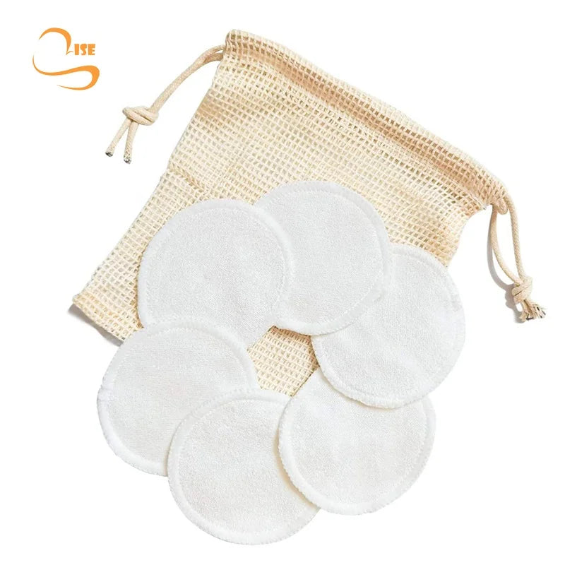All Skin 3.15" Round Reusable Terry Cosmetic Cleansing Pads Laundry Bag Set Chemical Free Soft Bamboo Make up Wipes