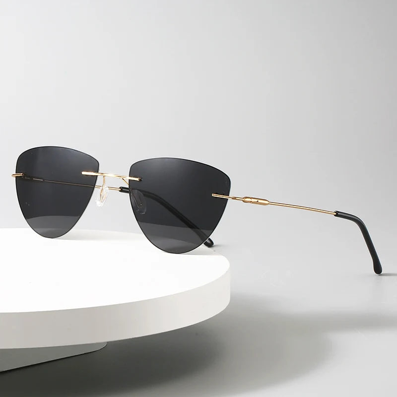 Triangle Retro Square Cateye Women Sunglasses Trendy Style Rimless Black PC Candy Color Sunglasses
