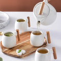 Nordic Style Eco-Friendly Wooden Handled Ceramic Tea Set Saimei Brand Color Customization Gift Box Packaging Drinkware New