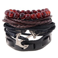 Vintage Charm Anchor Handmade Adjustable Multilayer Wrap Leather Bracelet Set Jewelry for Men