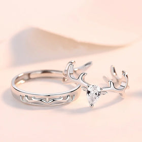 Trendy Zircon Ring for Couple BFF Antler Ring His & Hers Matching Couple Rings Adjustable for Valentine's Day Jewelry Gift Gift