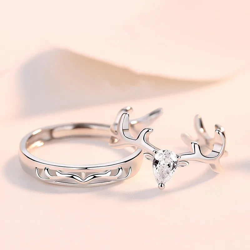 Trendy Zircon Ring for Couple BFF Antler Ring His & Hers Matching Couple Rings Adjustable for Valentine's Day Jewelry Gift Gift