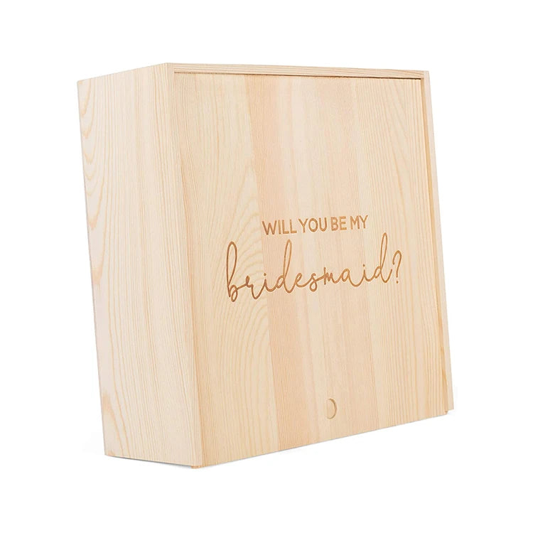 Wooden Crafts Natural Brown Pine Wood Decorative Tabletop Keepsake Proposal Box with Sliding Lid