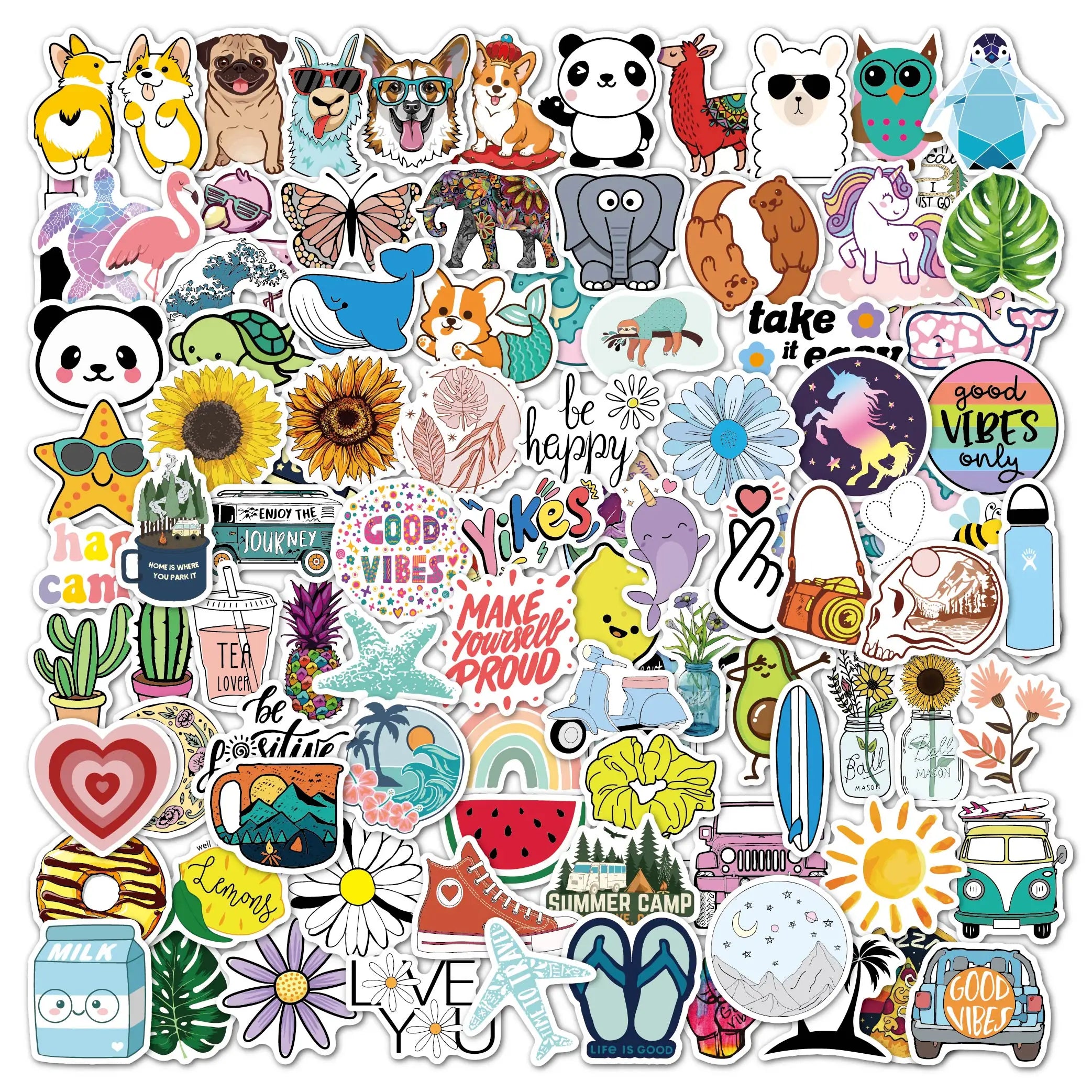 100 Pack Cute Vsco Vinyl Water Bottle  Stickers for Laptop Skateboard Computer Stickers for Teens Aesthetic Stickers Waterproof