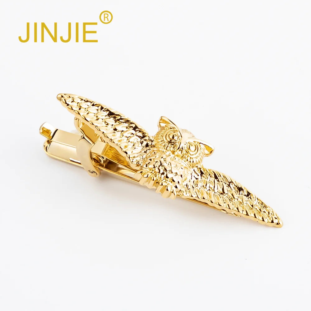 JINJIE New Design Gold Plated Owl Animal Tie bar Clips Clip on Ties for Men