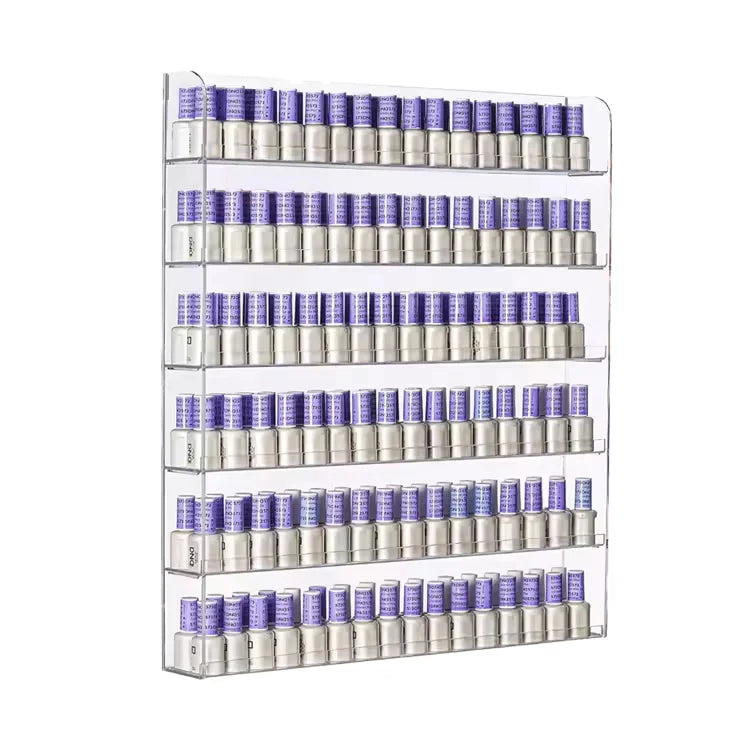 Modern Customized 6-Tier Clear Acrylic Nail Polish Rack Easy Assembly Wall Mounted Makeup Display Holder Organizer for Store