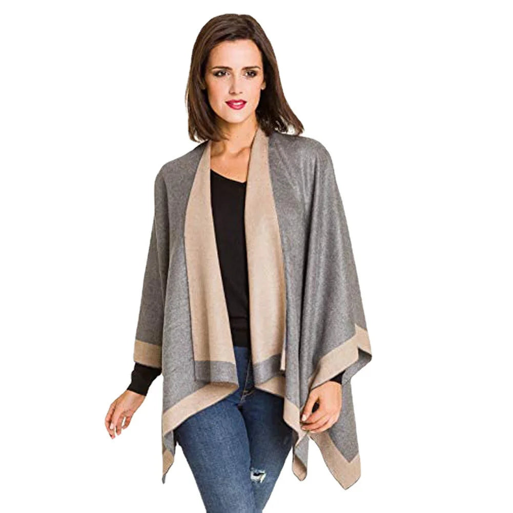 Imitation Cashmere Winter Forked Thickened Cloak Classic Ladies Warm Poncho Sleeve Travel Shawl
