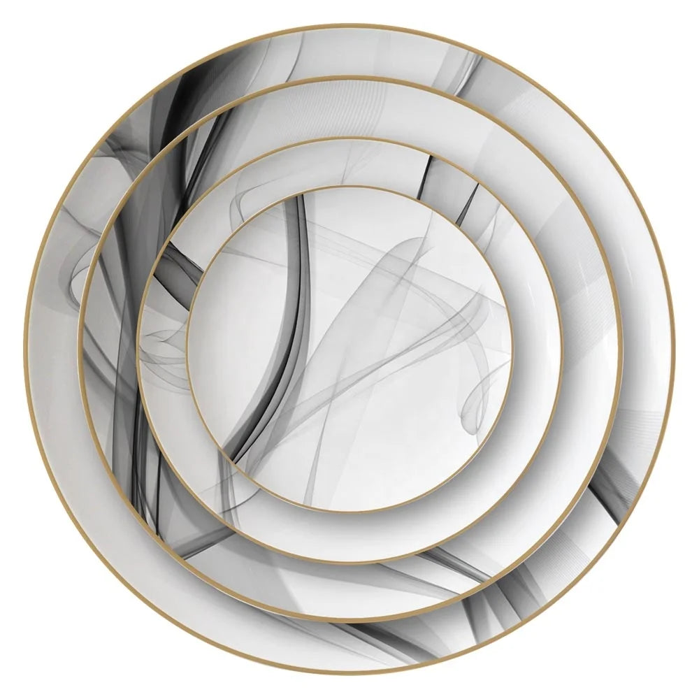 Wholesale Modern Hotel Gold Rim Bone China Buffet Restaurant Serving Dishes Charger Dinner Ceramic Plate Set