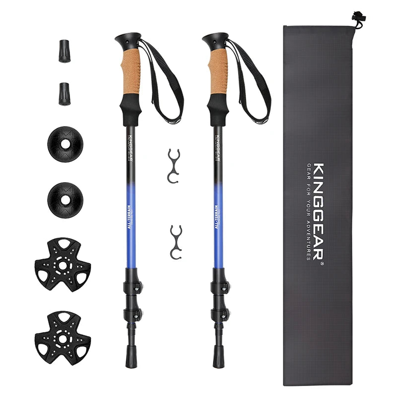 RTS Kinggear Outdoor Custom Logo 3-section Telescopic Trekking Hiking Pole Manufacturers Aluminum Walking Sticks Trekking Pole