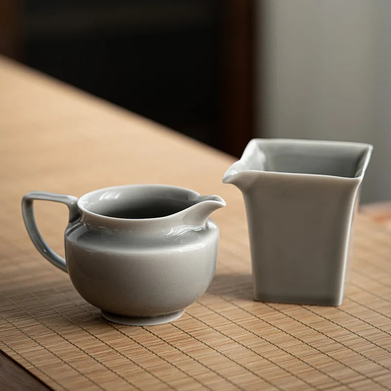 Japanese Tea Set Large Ceramic Fair Cup Fair Mug Handmade Ice Gray Glaze Tea Pot Simple Tea Pitcher