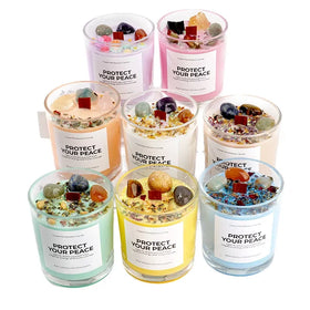 2026 Factory Wholesale Soy Wax Crystal Stone Wooden Wick Colored Dried Flower Decorative Scented Candles for Home Decor