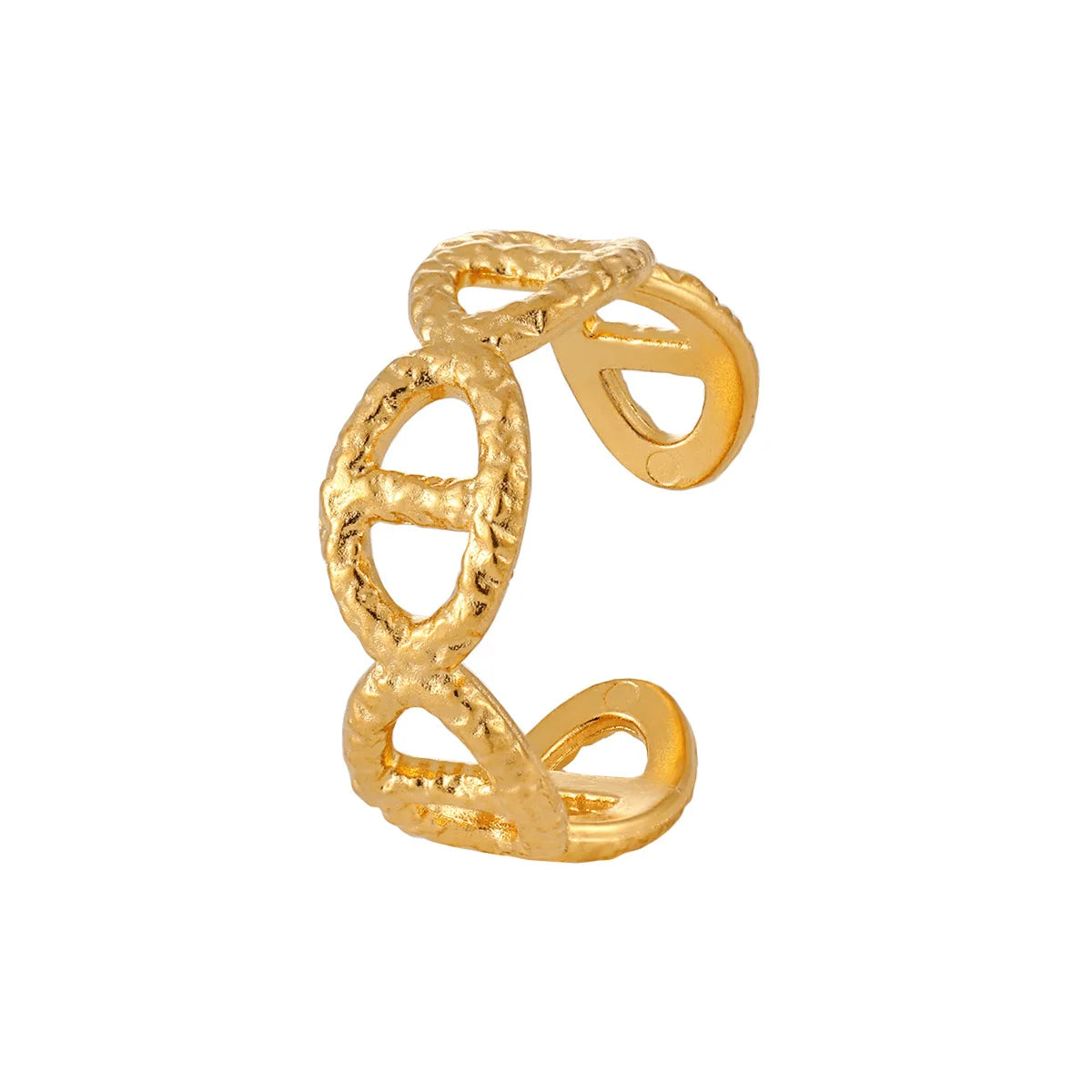 2025 Waterproof Hammered Jewelry Gifts Stainless Steel Minimalist Gold Open Station Pig Nose Finger Rings