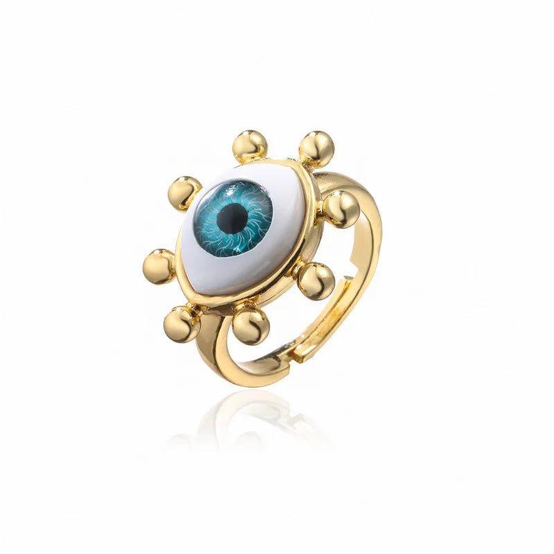 Popular Jewelry Copper Plated Gold Ring Evil Eye Ring Women's Personality Exaggerated Pinky Ring Jewelry