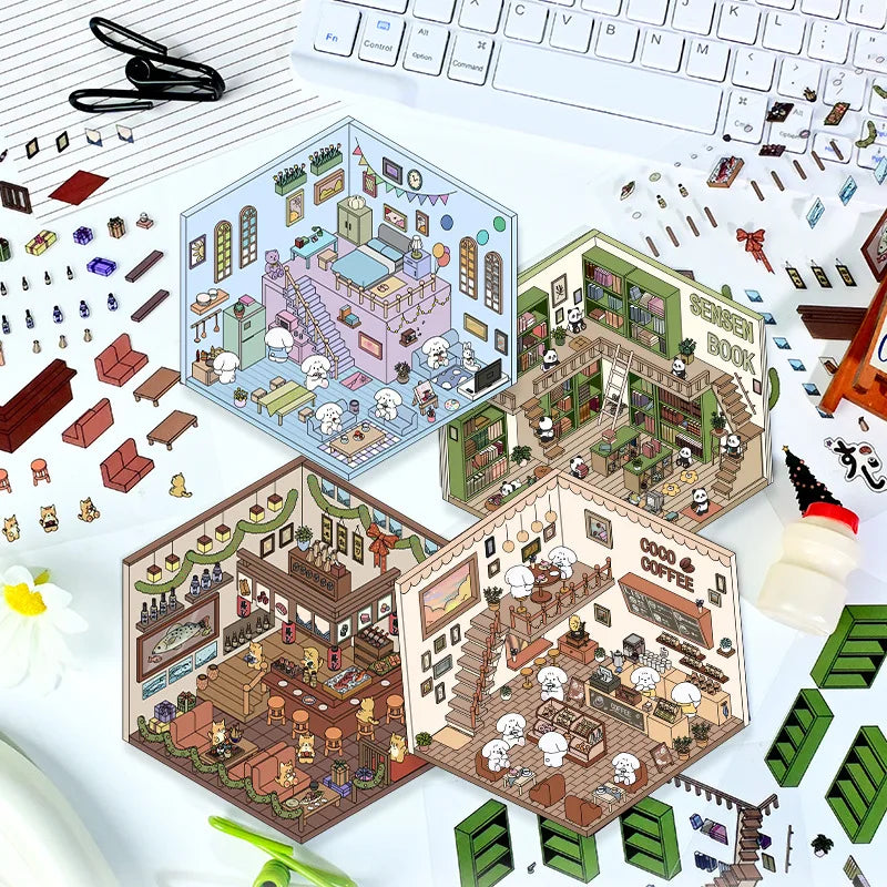 Korean Miniature Scene Stickers Make Your Own Shop Sticker Kawaii Stationery Transparent Decorative Sticker