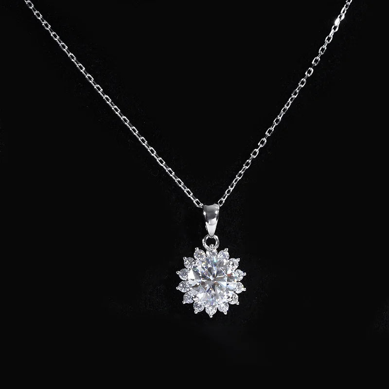 Silver Mama Fashion Jewelry Moissanite Gemstone Necklace Sunflower Design Moissanite Def Vvs 1ct 2ct Women Classic Jewelry