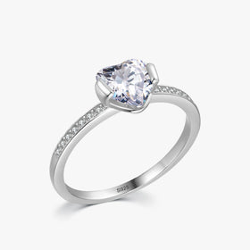 Ailmay 925 Sterling Silver Forever Love Dazzling Shiny Heart CZ Finger Ring for Women Wedding Engagement Fine Female Jewelry