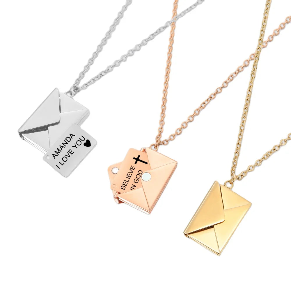 EManco 2022 Personalized Open Envelope Locket Stainless Steel Necklace Custom Love Letter Pendant Necklace for Women Wholesale