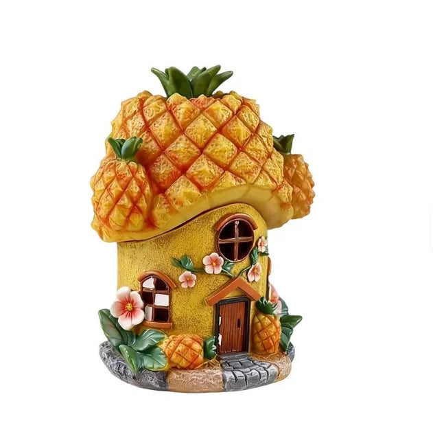 Pineapple-Themed 3D Flatback LED-Lit Resin Garden House Ornament Hand-painted Art Figurine Business Gift Model