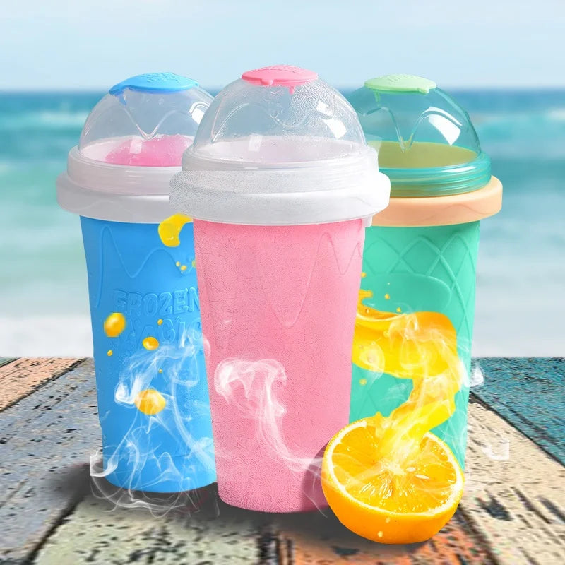 Eco-Friendly Custom Logo DIY Slushy Maker Cup Double Layer Silicone Smoothie Portable Squeeze Ice Cream Maker