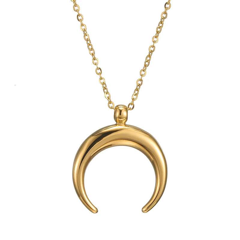 Factory Wholesale PVD 18K Gold Stainless Steel Moon Pendant Necklace