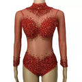 Rhinestones Mesh Ballroom Bodysuit for Women-Stage Performance Evening Prom Party Wear